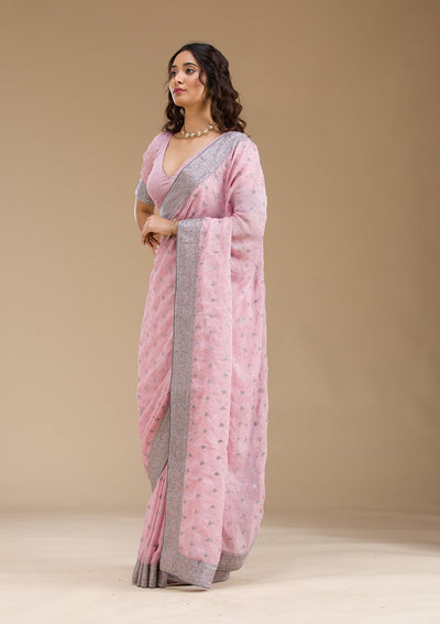 Pink Zariwork Georgette Saree-Koskii