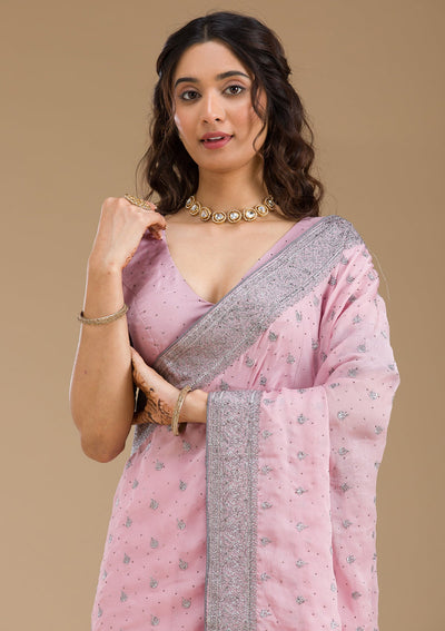 Pink Zariwork Georgette Saree-Koskii