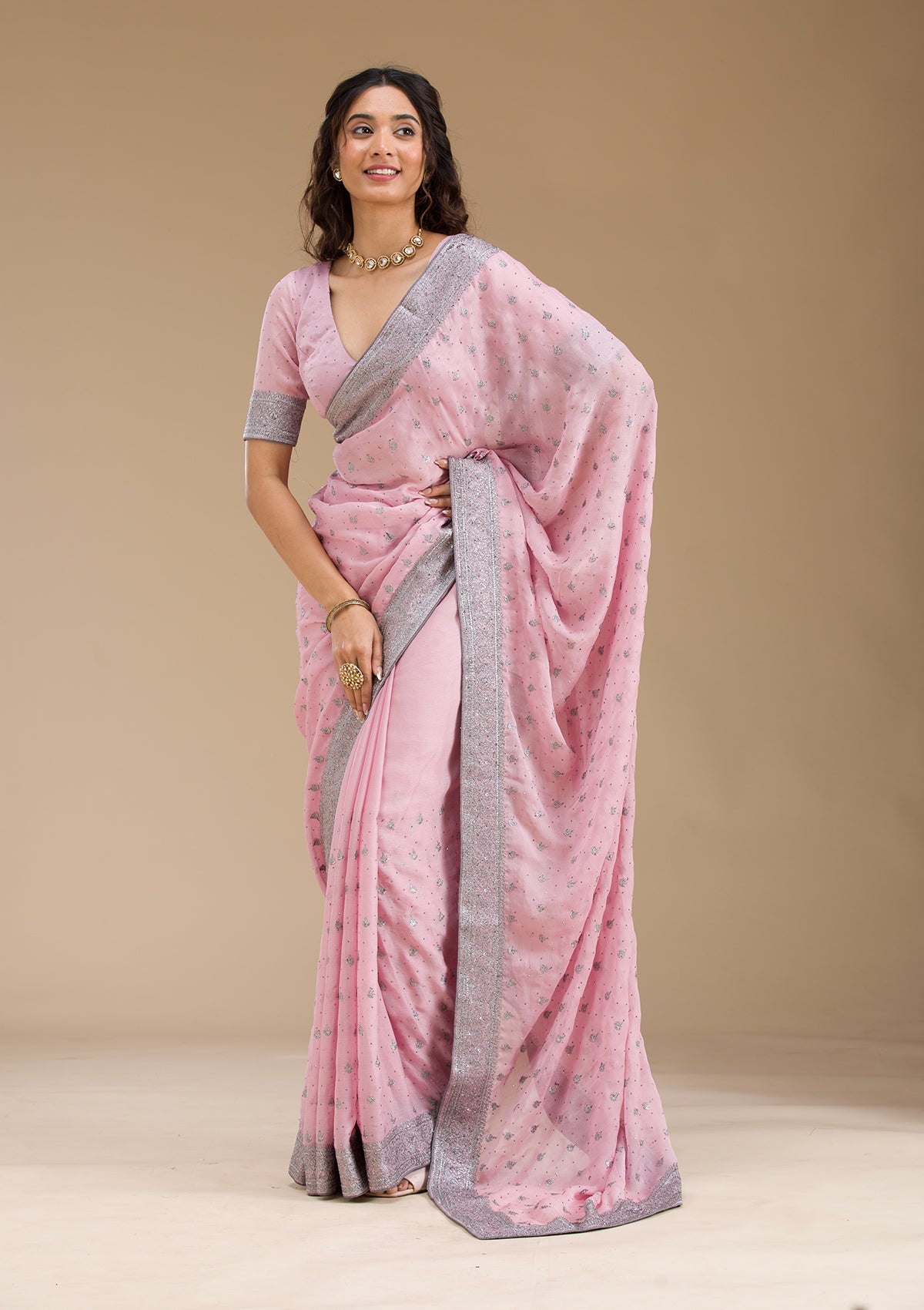 Pink Zariwork Georgette Saree-Koskii