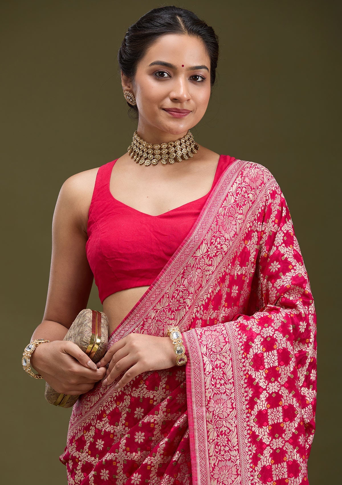 Rani Pink Zariwork (Gold) Silk Silk_Saree-koskii