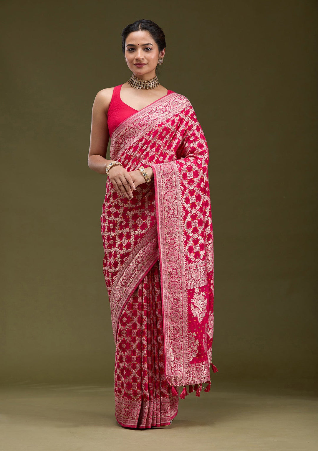 Rani Pink Zariwork (Gold) Silk Silk_Saree-koskii