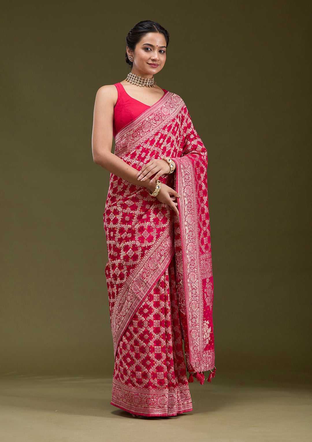 Rani Pink Zariwork (Gold) Silk Silk_Saree-koskii