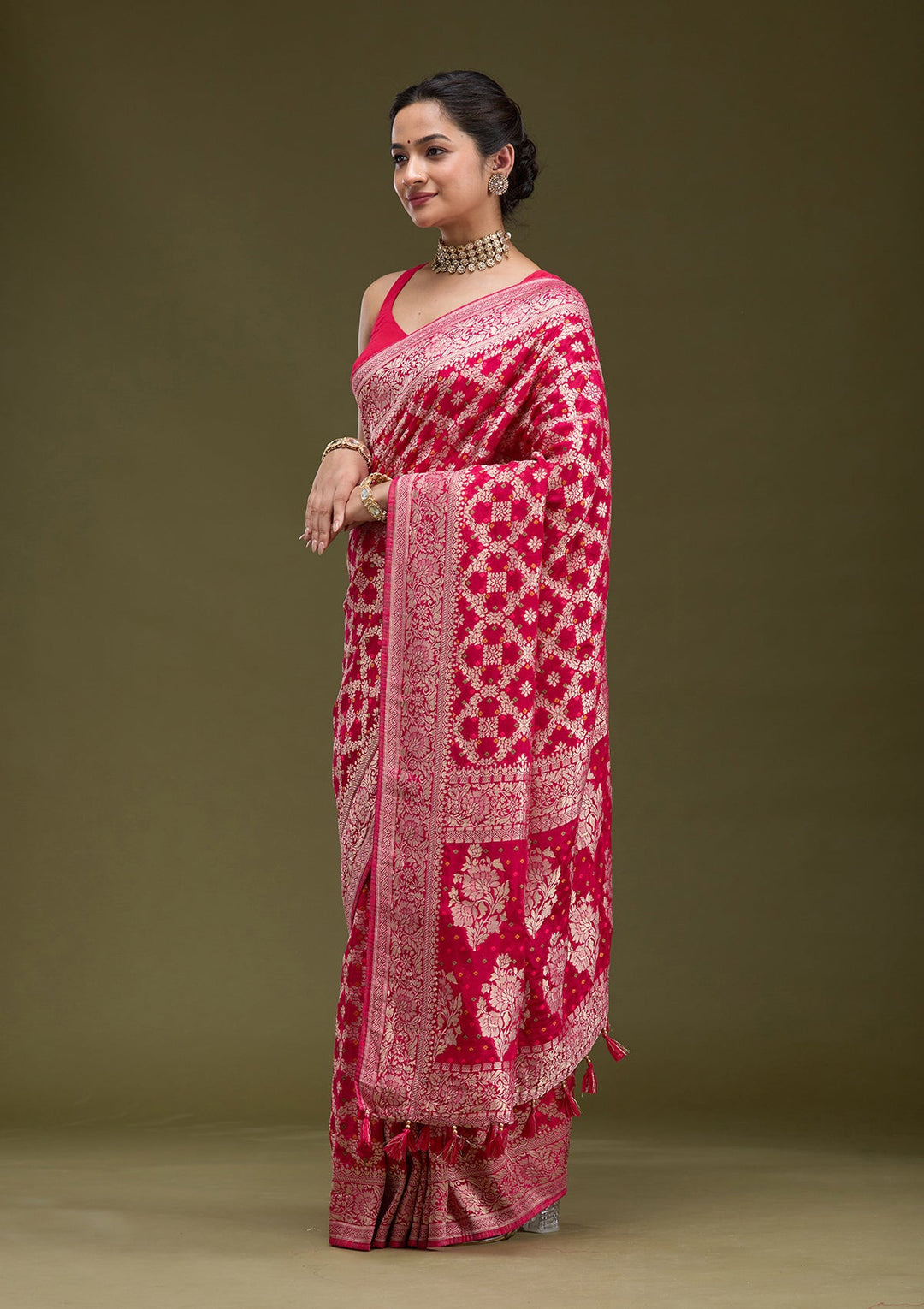 Rani Pink Zariwork (Gold) Silk Silk_Saree-koskii