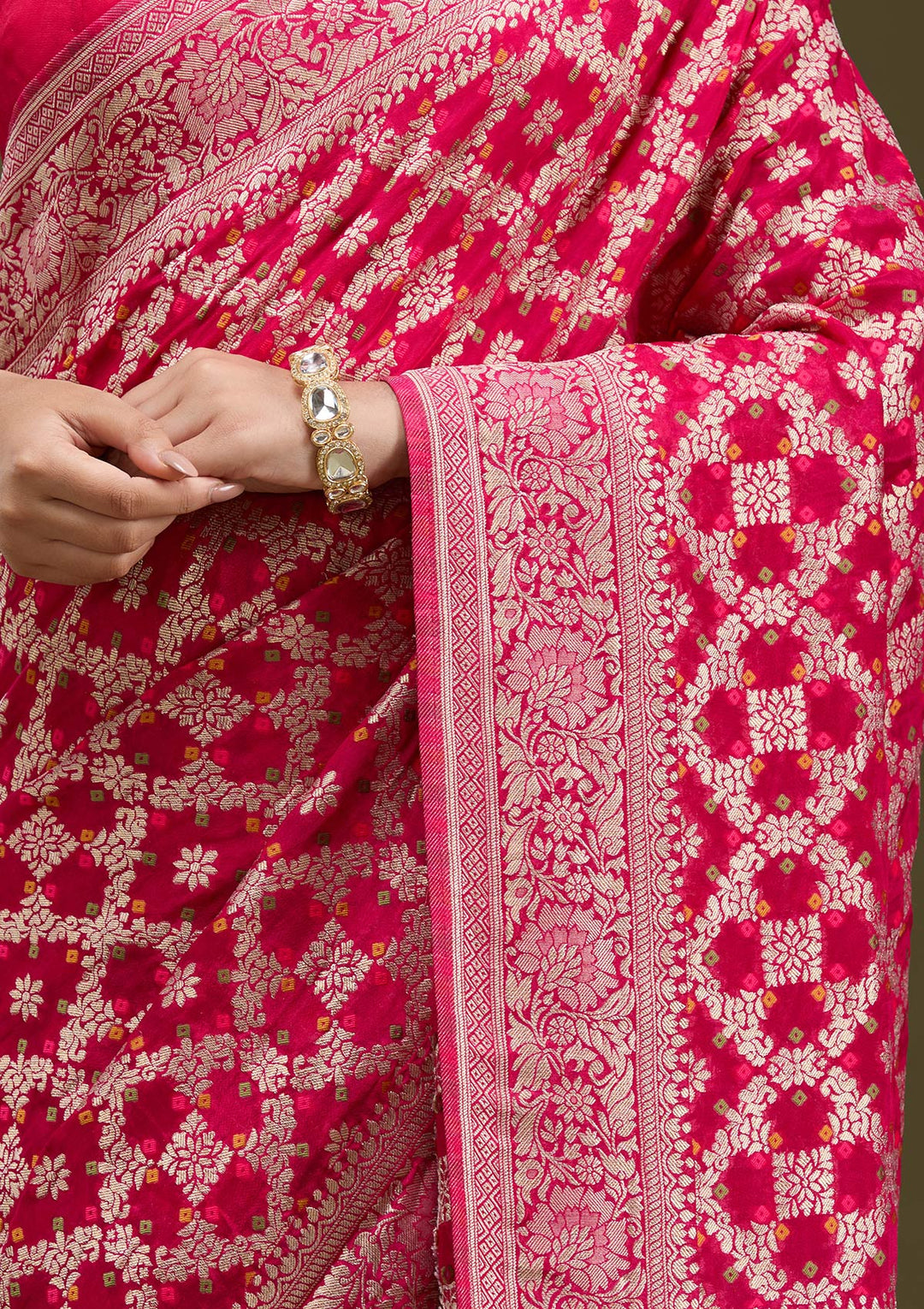 Rani Pink Zariwork (Gold) Silk Silk_Saree-koskii