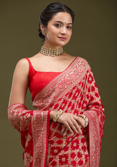 Red Zariwork (Gold) Silk Silk_Saree-koskii