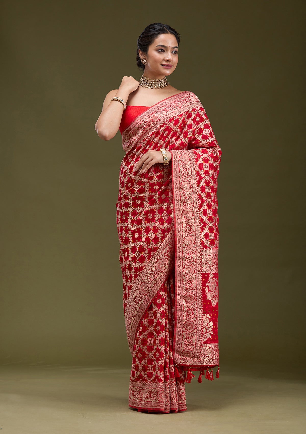 Red Zariwork (Gold) Silk Silk_Saree-koskii