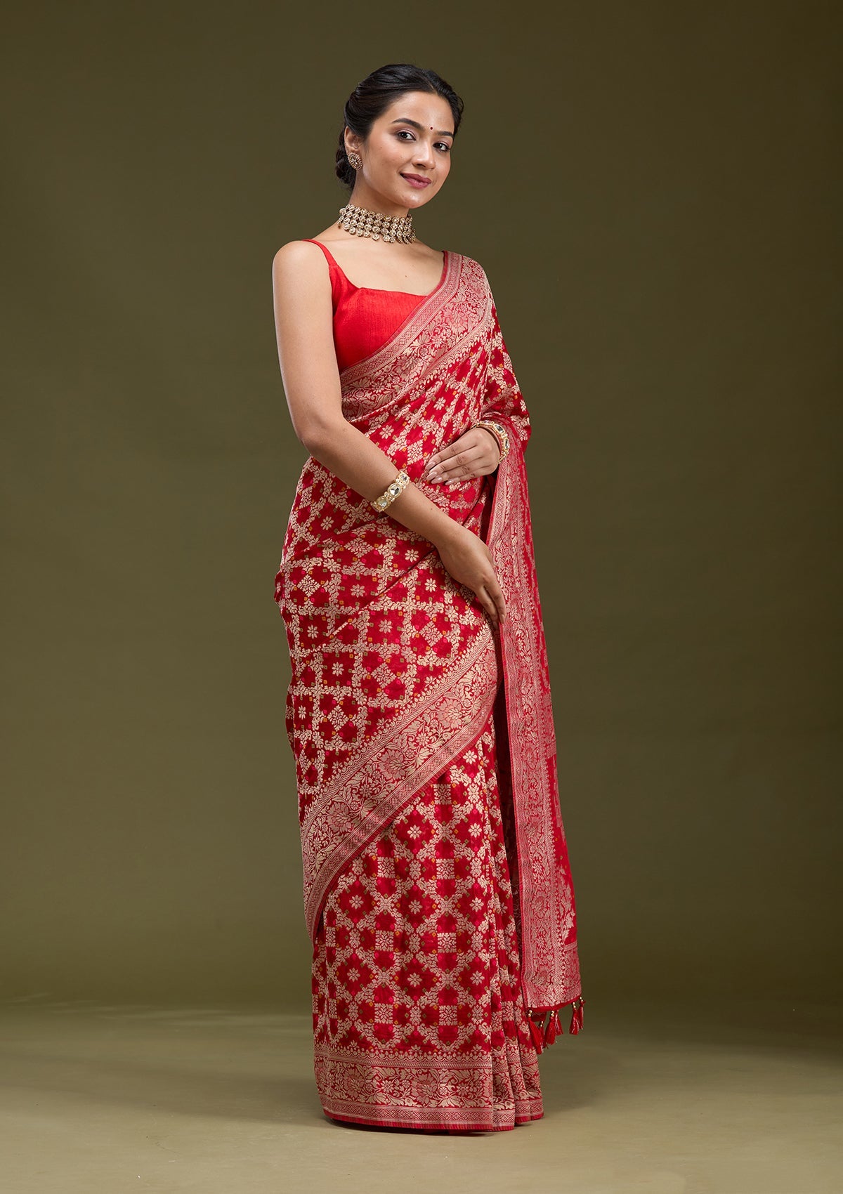 Red Zariwork (Gold) Silk Silk_Saree-koskii