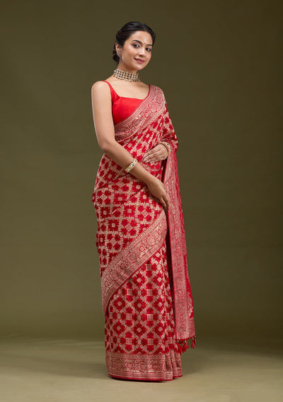 Red Zariwork (Gold) Silk Silk_Saree-koskii