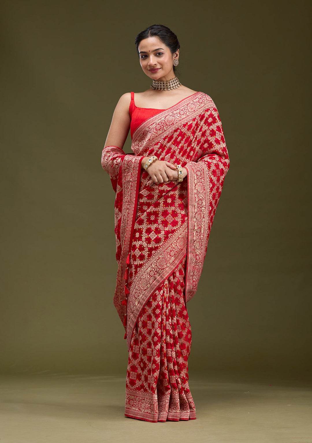 Red Zariwork (Gold) Silk Silk_Saree-koskii