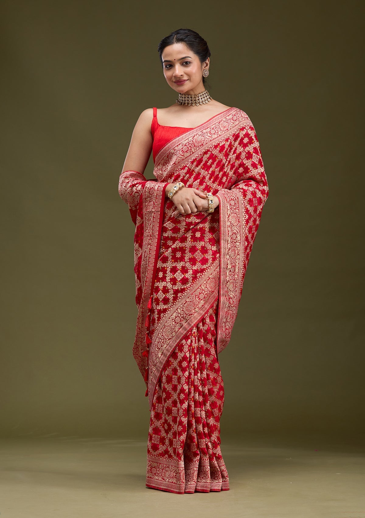 Red Zariwork (Gold) Silk Silk_Saree-koskii