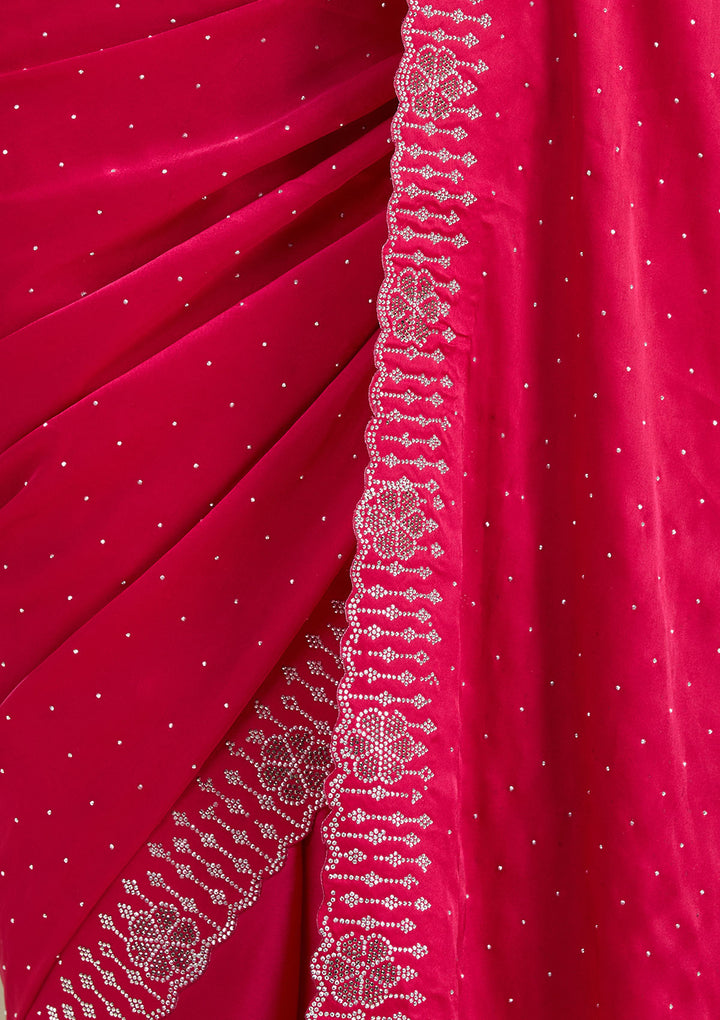 Rani Pink Swarovski Satin Saree