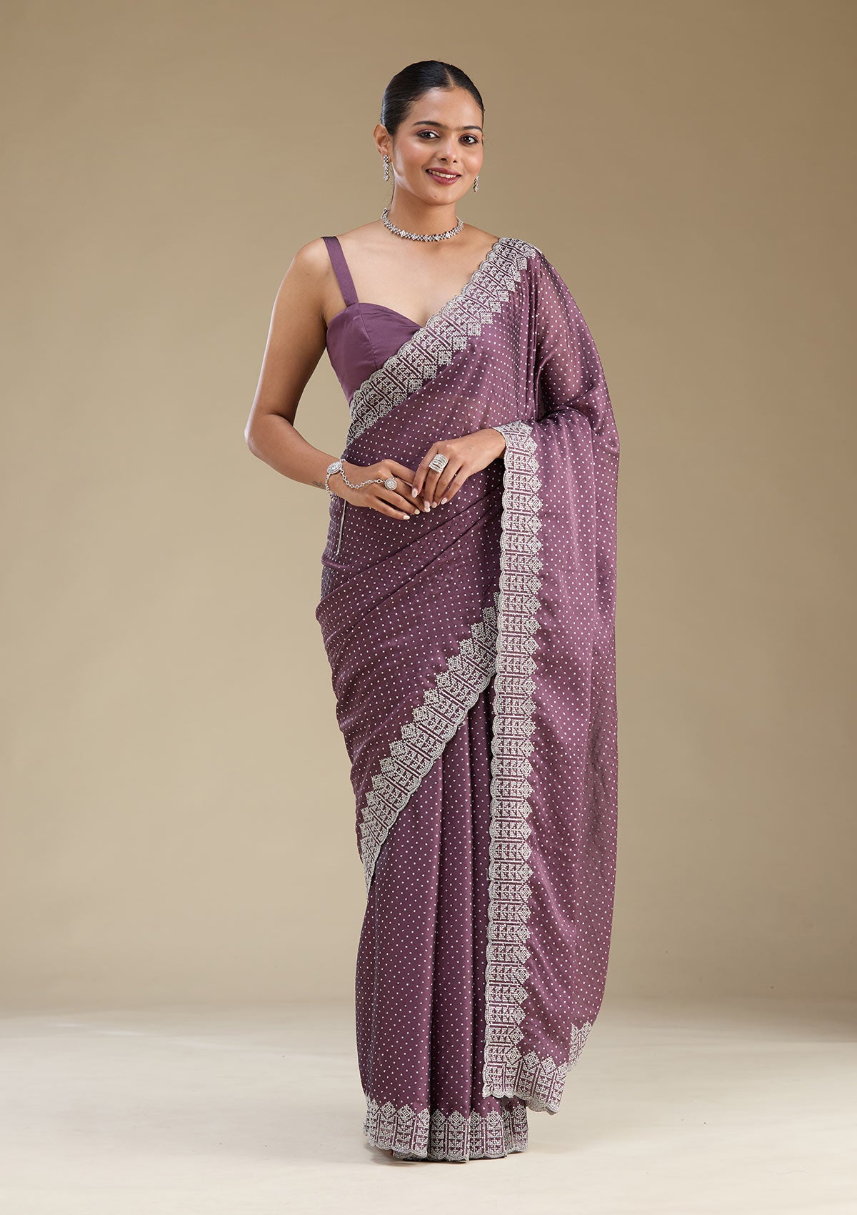 Mauve Zariwork Satin Saree