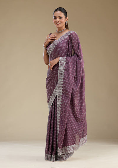 Mauve Zariwork Satin Saree