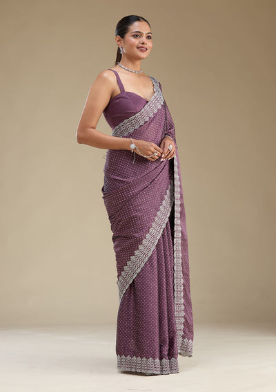 Mauve Zariwork Satin Saree