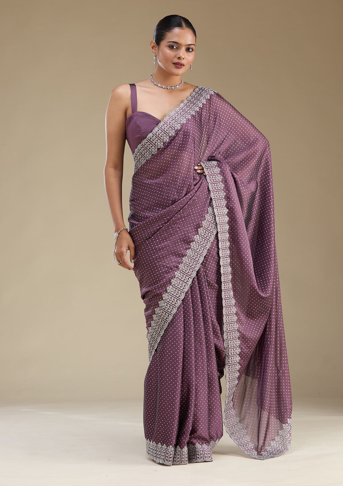 Mauve Zariwork Satin Saree