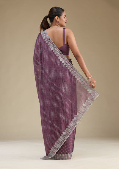 Mauve Zariwork Satin Saree