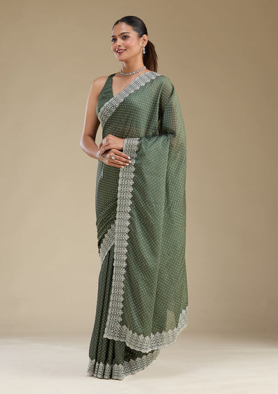 Mehendi Zariwork Satin Saree