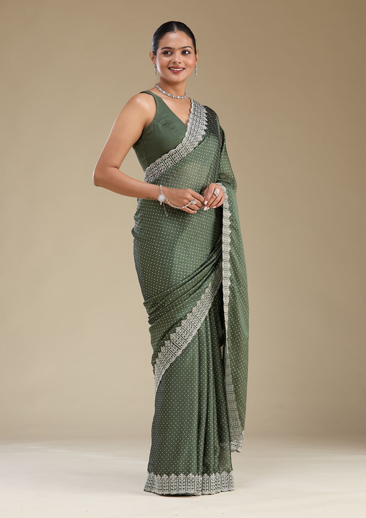Mehendi Zariwork Satin Saree