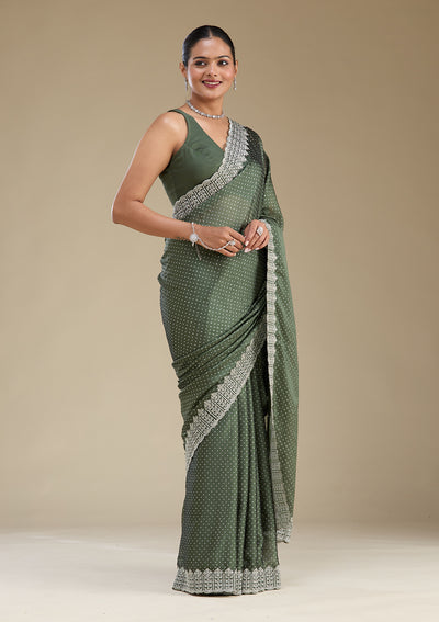 Mehendi Zariwork Satin Saree