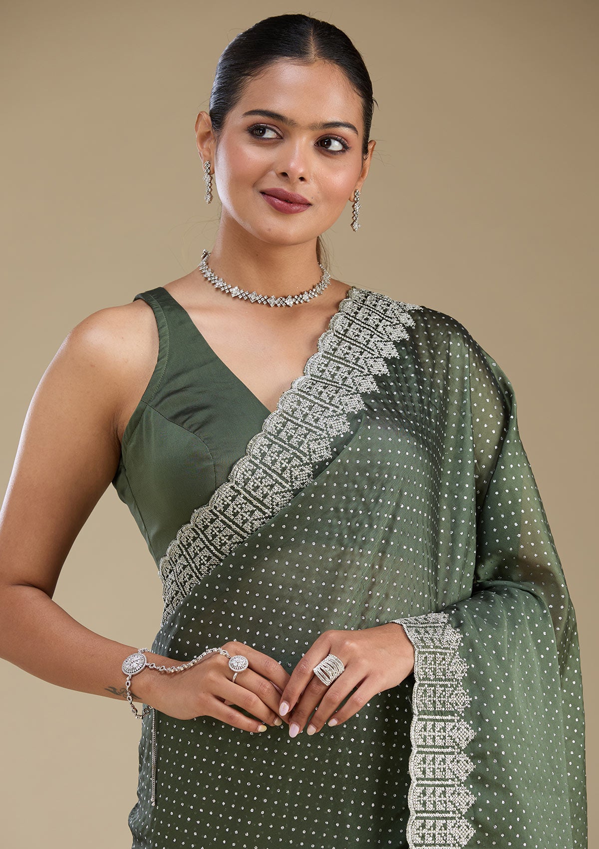 Mehendi Zariwork Satin Saree