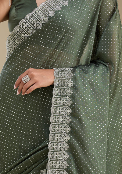 Mehendi Zariwork Satin Saree