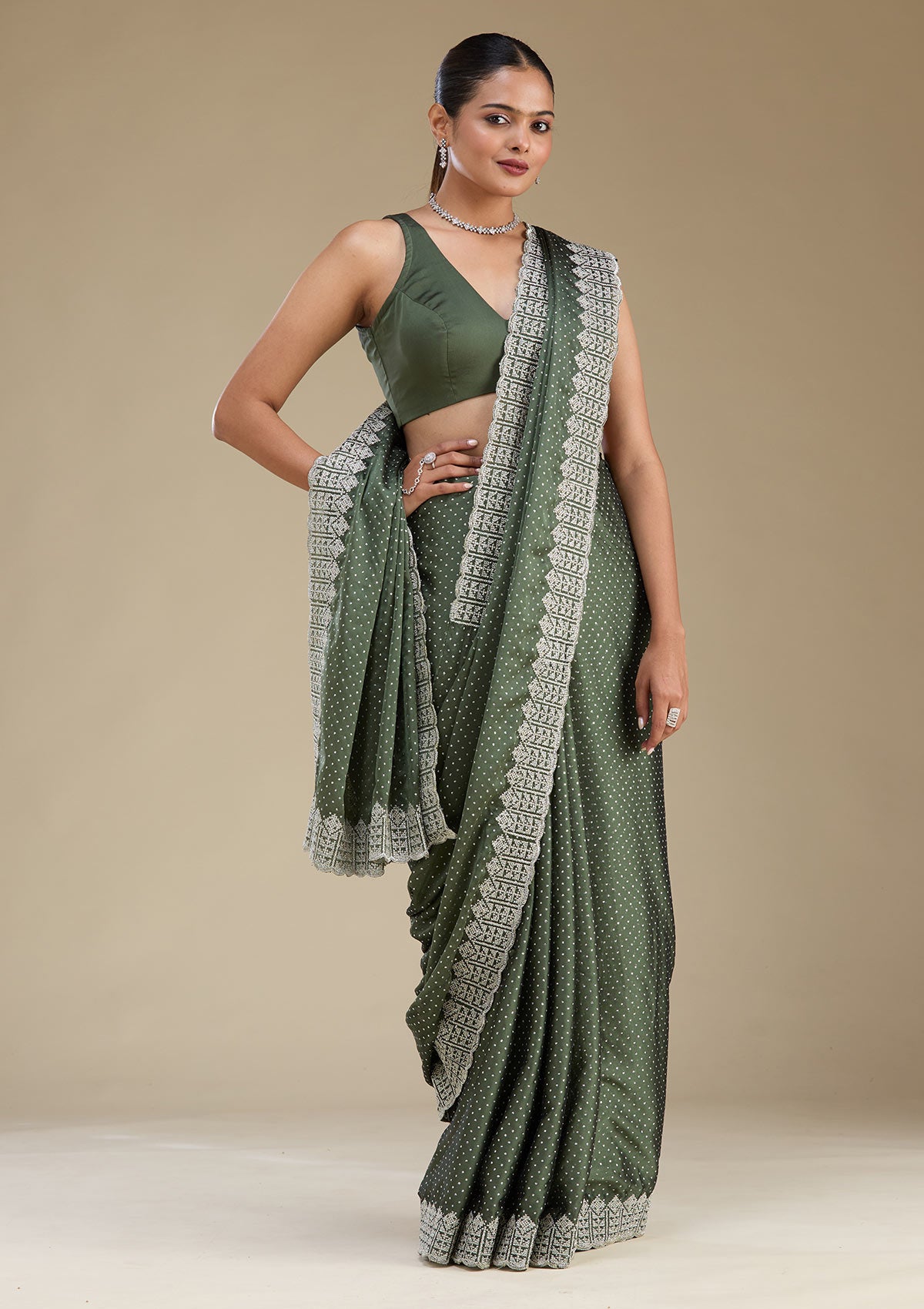 Mehendi Zariwork Satin Saree