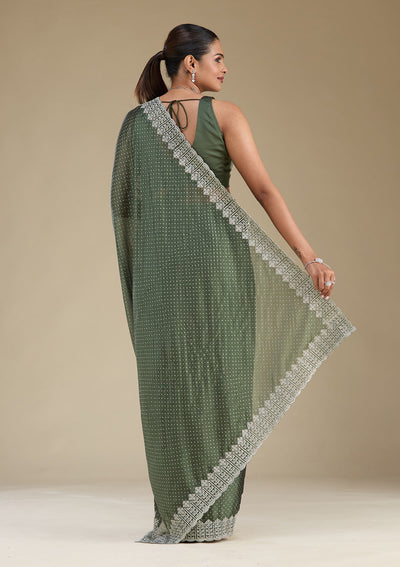 Mehendi Zariwork Satin Saree