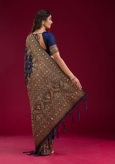 Navy Blue Cutdana Art Silk Saree-Koskii