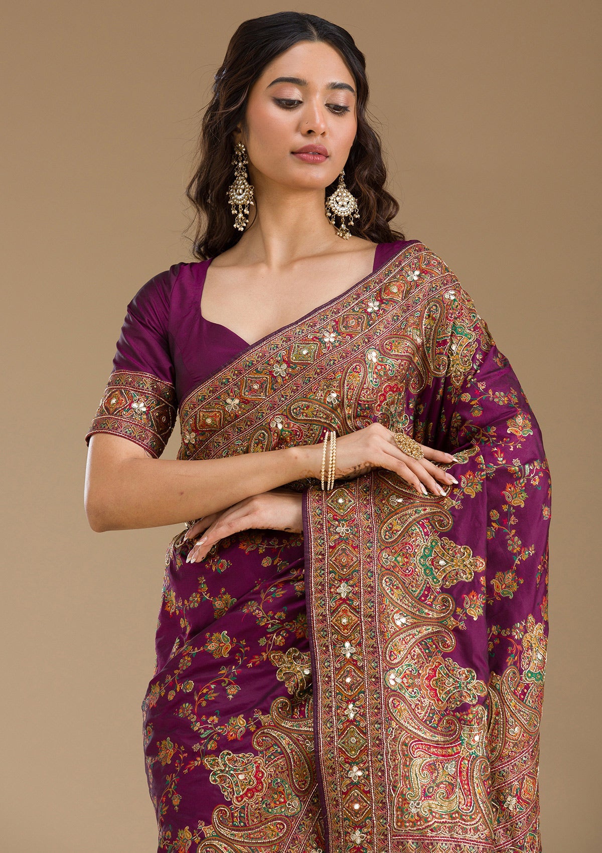 Purple Cutdana Art Silk Saree-Koskii