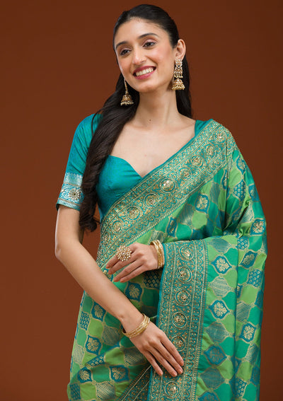 Blue Cutdana Art Silk Saree-Koskii