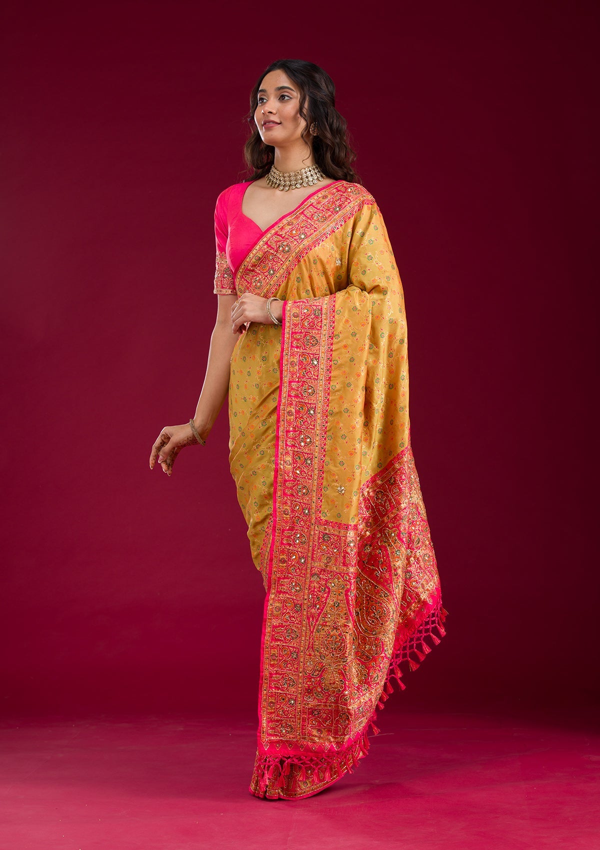 Mehendi Cutdana Art Silk Saree-Koskii