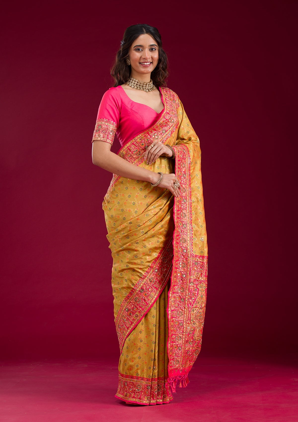 Mehendi Cutdana Art Silk Saree-Koskii