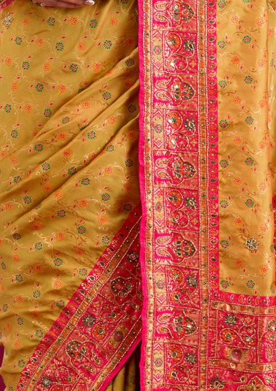 Mehendi Cutdana Art Silk Saree-Koskii