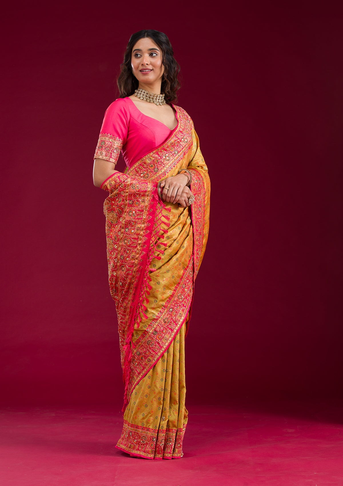 Mehendi Cutdana Art Silk Saree-Koskii