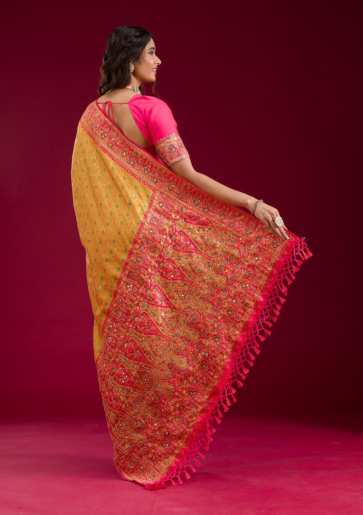 Mehendi Cutdana Art Silk Saree-Koskii