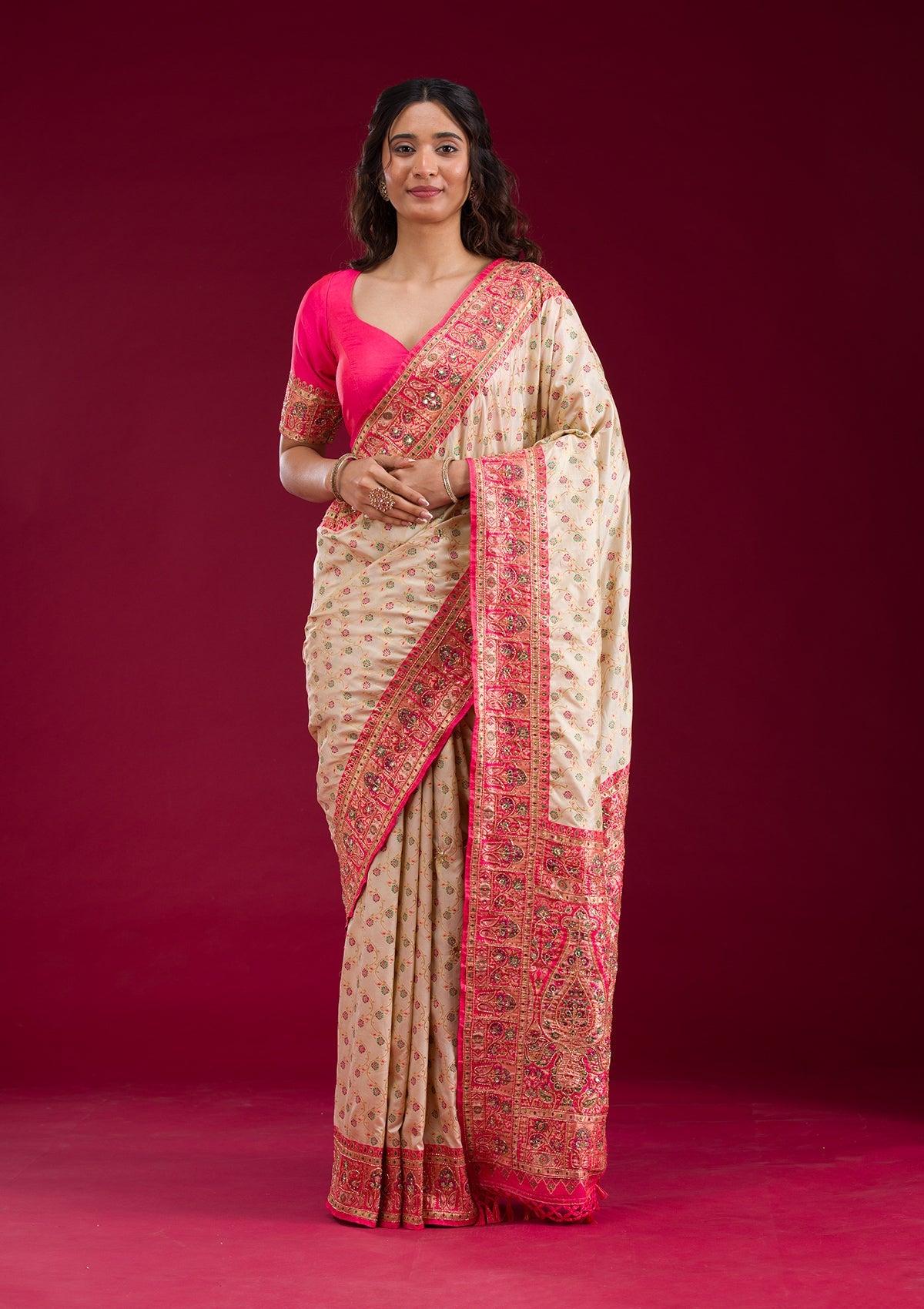 White Cutdana Art Silk Saree-Koskii