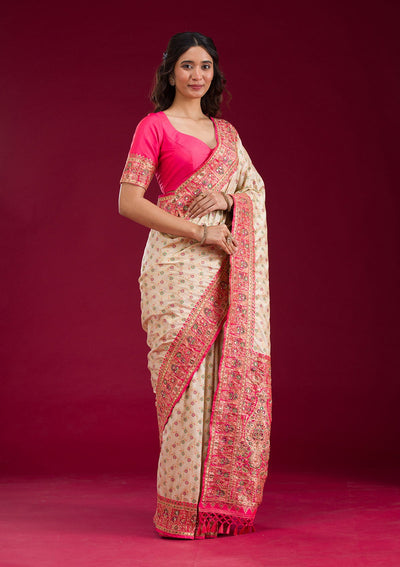 White Cutdana Art Silk Saree-Koskii