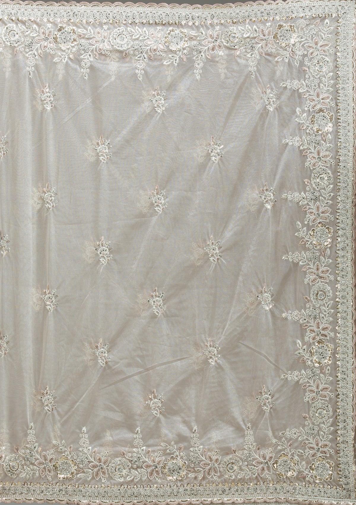 Beige Zariwork Tissue Saree-Koskii