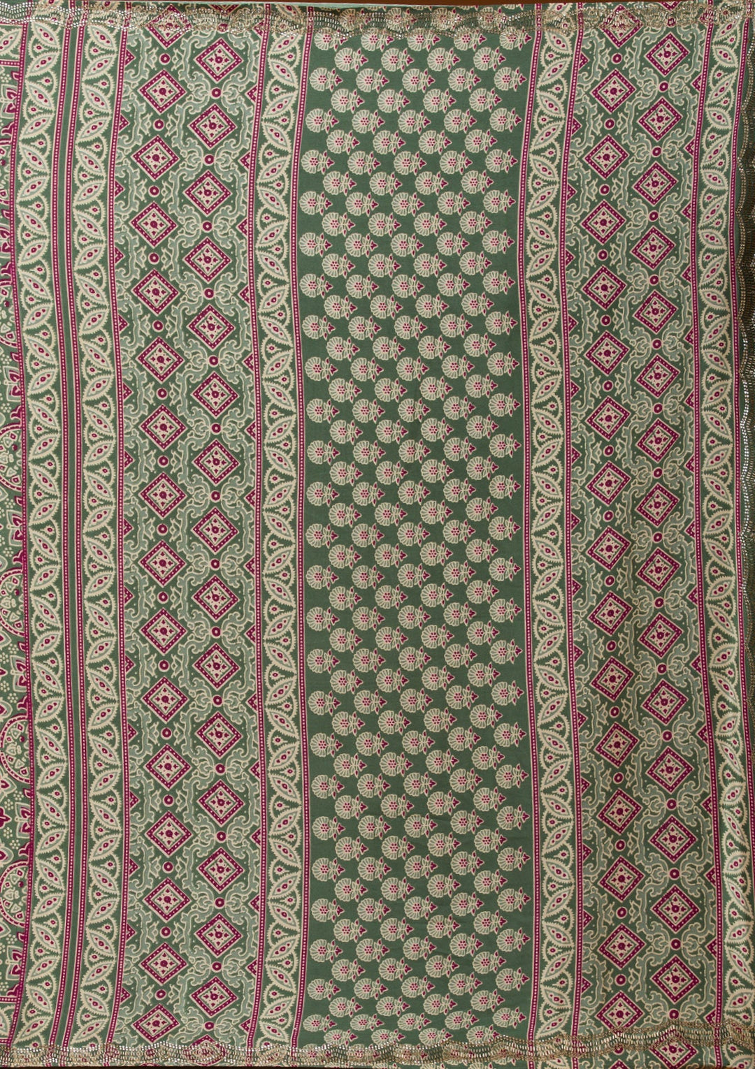 Green Printed Satin Saree-Koskii