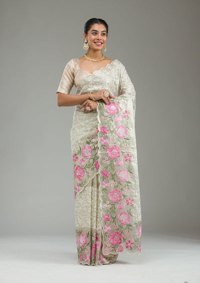 Rani Pink Printed Tissue Saree-Koskii