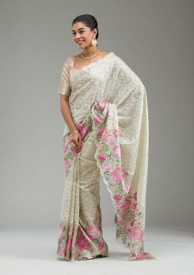 Rani Pink Printed Tissue Saree-Koskii