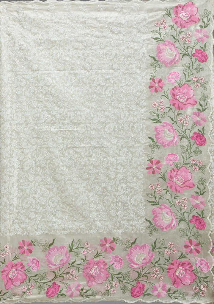 Rani Pink Printed Tissue Saree-Koskii