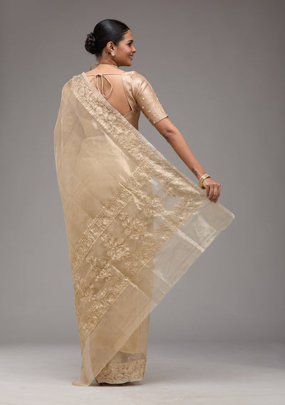 Beige Zariwork Tissue Saree-Koskii