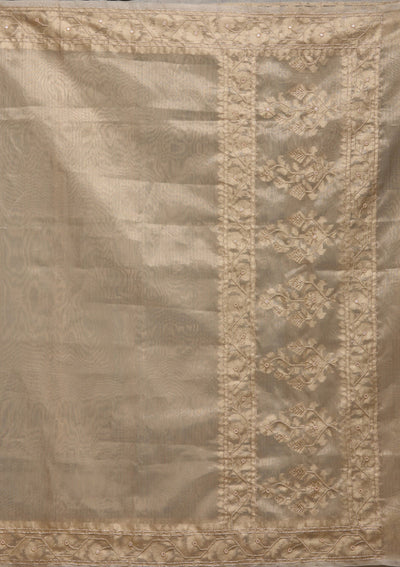 Beige Zariwork Tissue Saree-Koskii