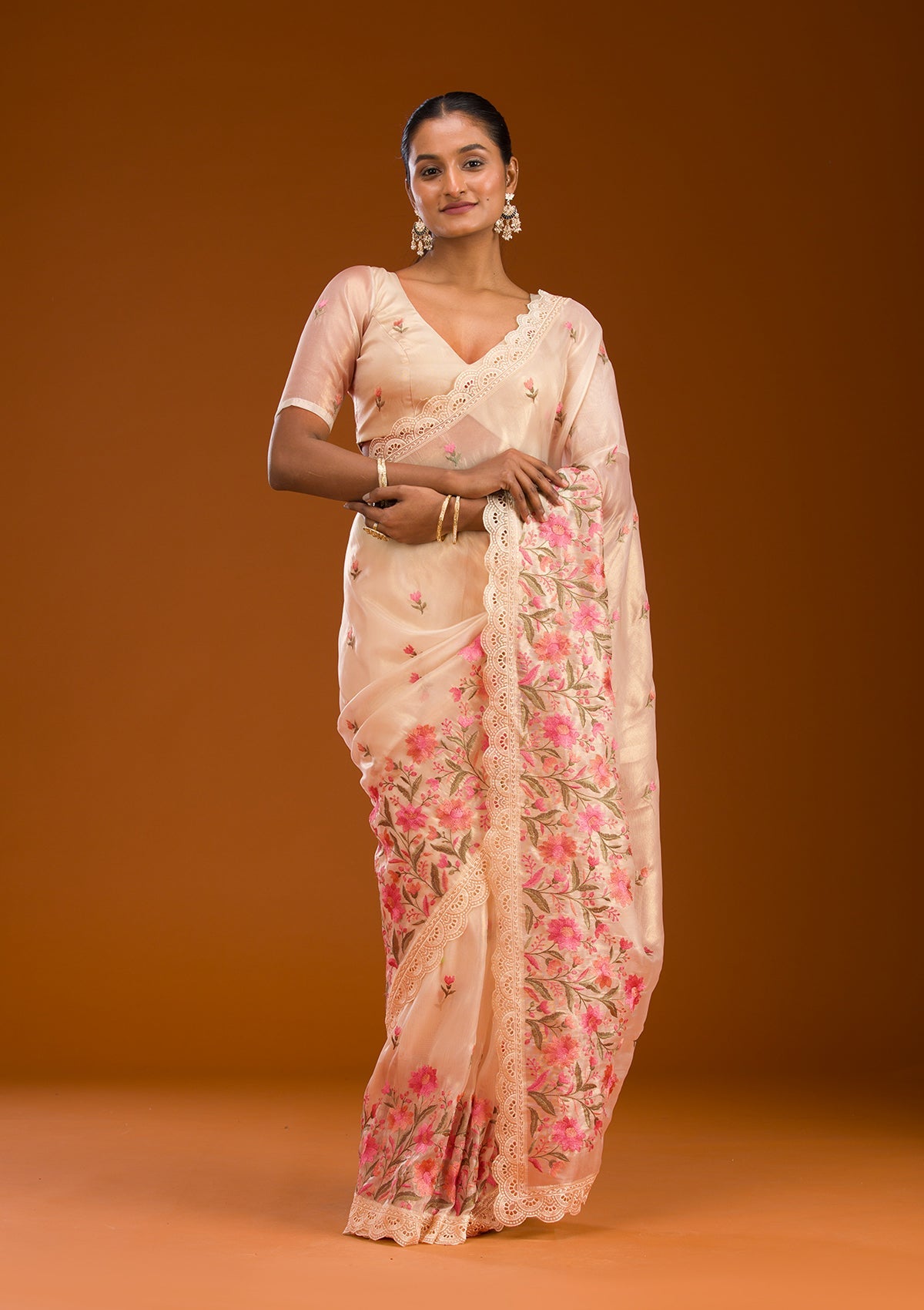 Gold Stonework Georgette Saree-Koskii