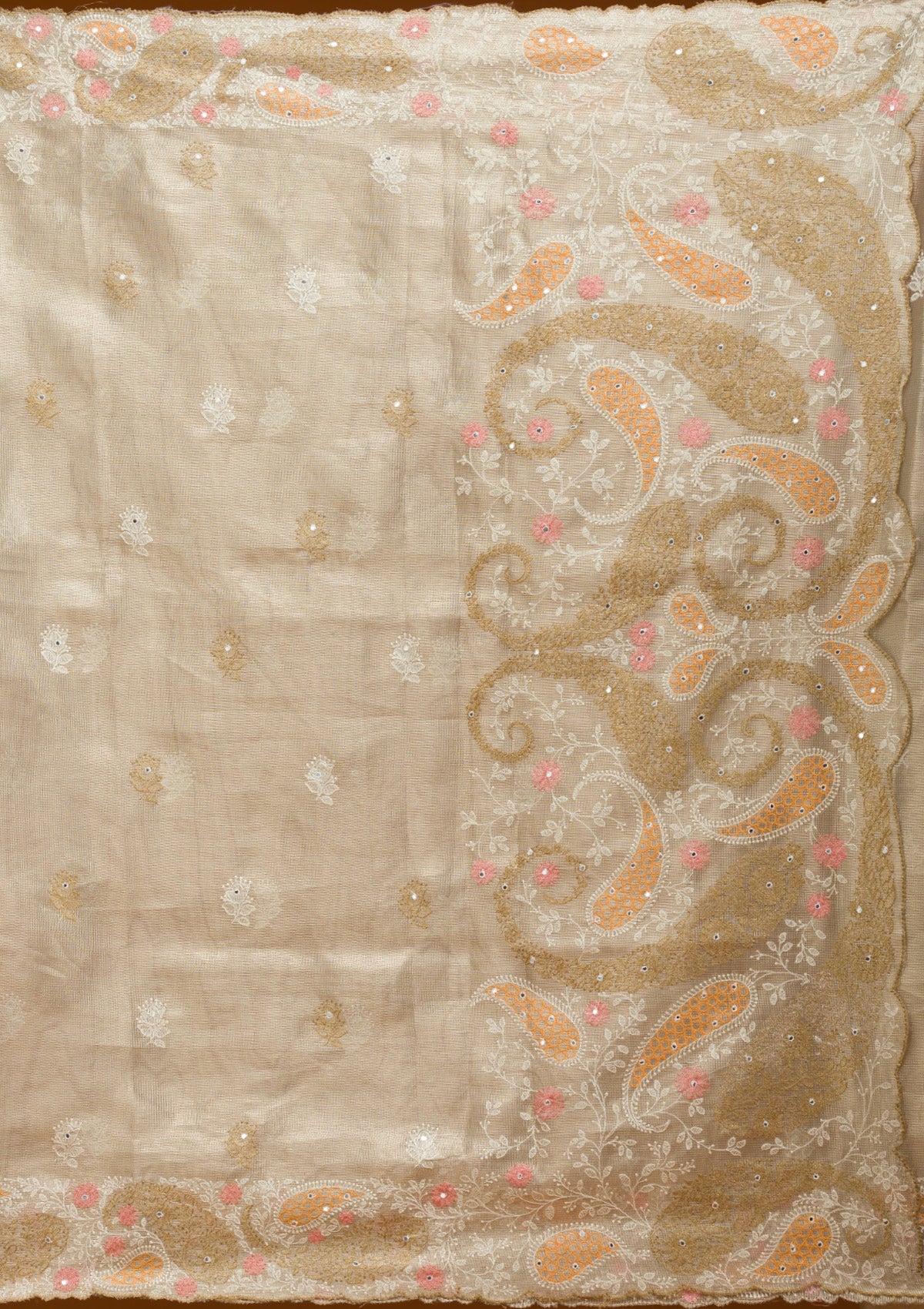 Yellow Threadwork Tissue Saree-Koskii