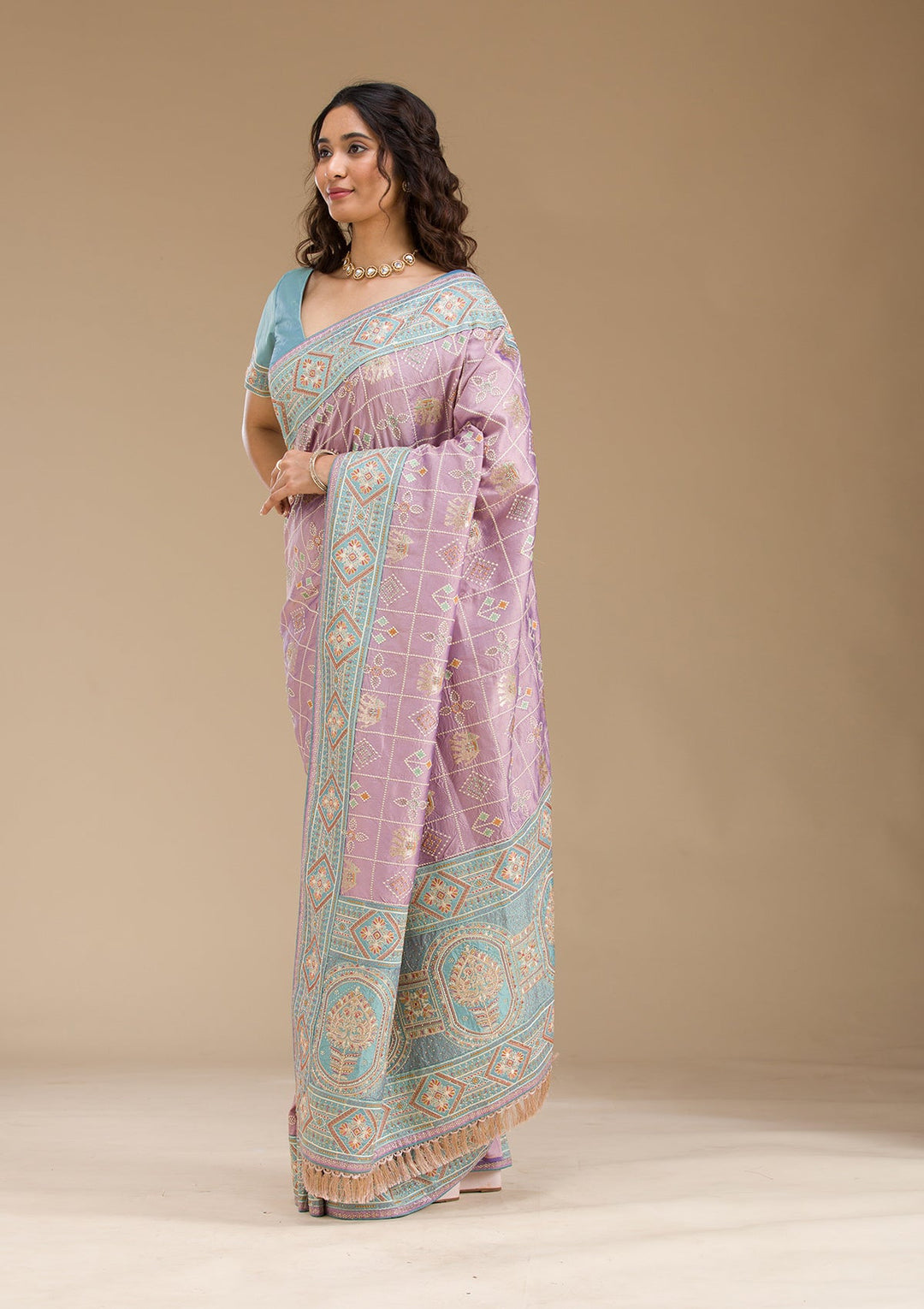 Purple Threadwork Imported Fabric Saree-Koskii