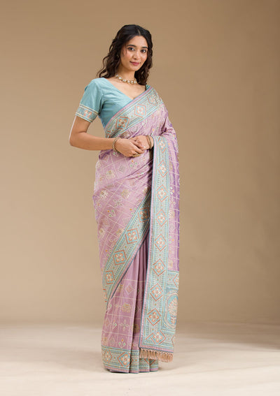 Purple Threadwork Imported Fabric Saree-Koskii