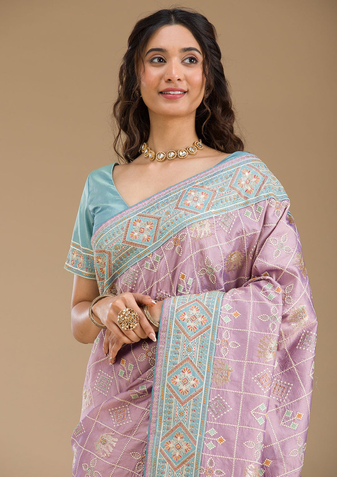 Purple Threadwork Imported Fabric Saree-Koskii