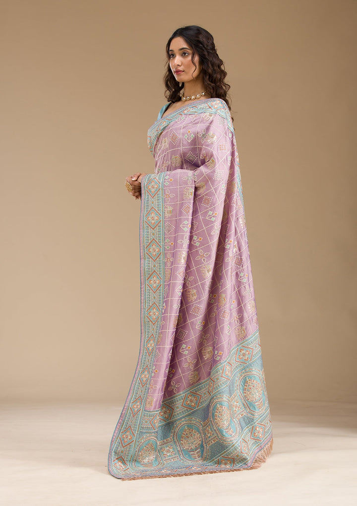 Purple Threadwork Imported Fabric Saree-Koskii